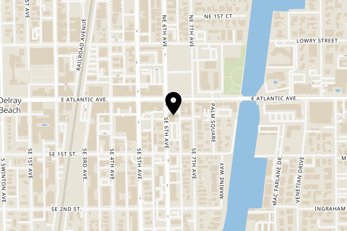 Map showing the location of Amar Mediterranean Bistro on 25 SE 6th Ave in Delray Beach